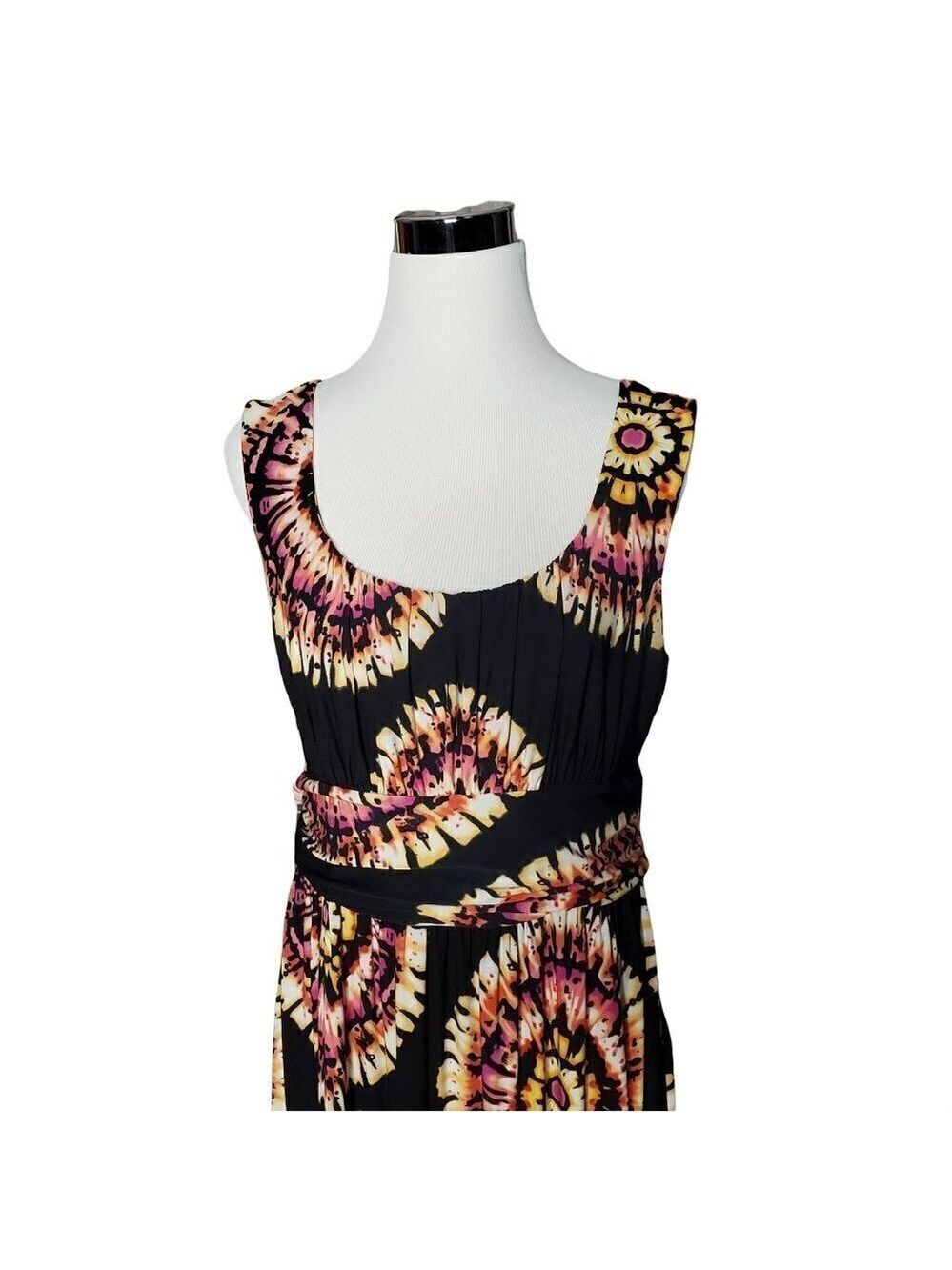AB Studio Black Multi-Color Tie Dye Scoop Neck Sleeveless Maxi Dress Size Large - Picture 6 of 10
